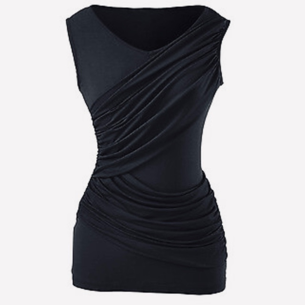 CAbi Double Drape Black Sleeveless Tee- Size Small